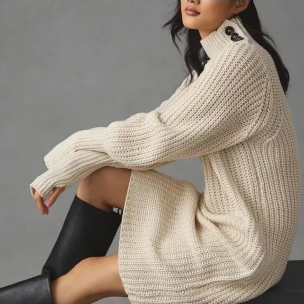 Anthropologie Cream Knit Sweater Dress